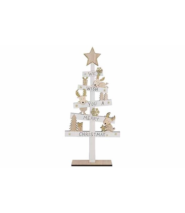 Cosy @ Home Kerstboom - We wish - Wit - 21x5H45cm  - hout