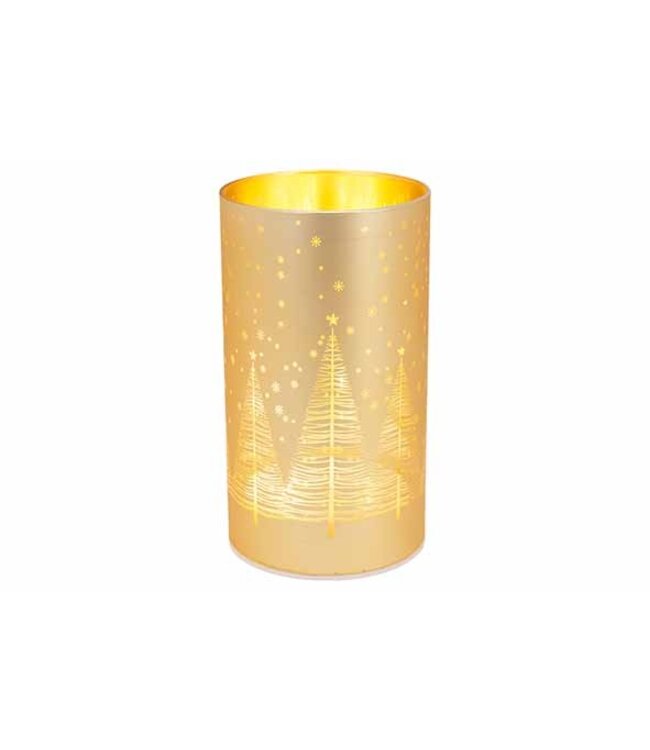 Cosy @ Home Lamp - kerstbomen - LED - dia.9H16cm - goud- glas