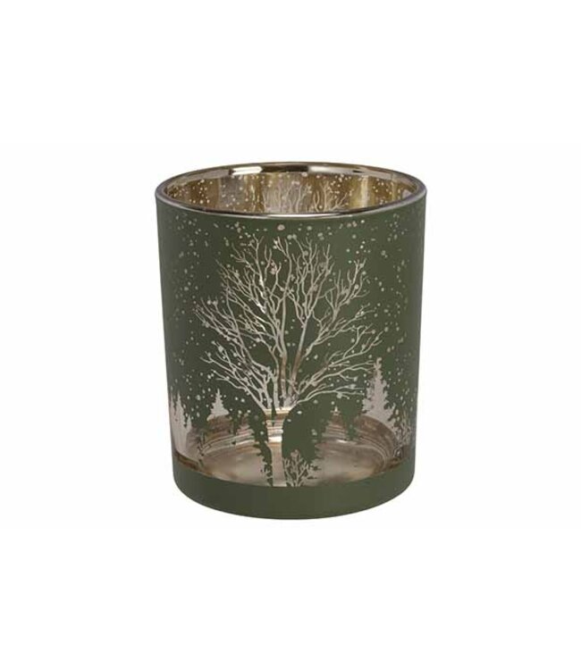 Cosy @ Home Theelichthouder - Golden Trees - Groen - dia.9H10cm - glas