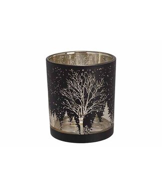 Cosy @ Home Theelichthouder - Golden Trees - Zwart - dia.H8cm - glas