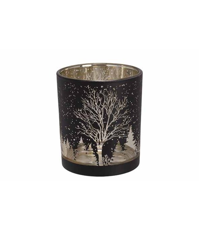 Cosy @ Home Theelichthouder - Golden Trees - Zwart - dia.H8cm - glas