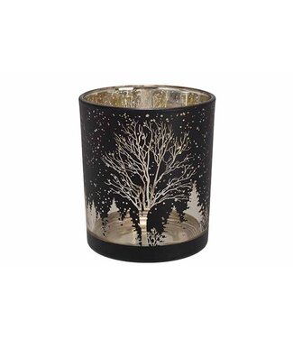 Cosy @ Home Theelichthouder - Golden Trees - Zwart - dia.9H10cm - glas