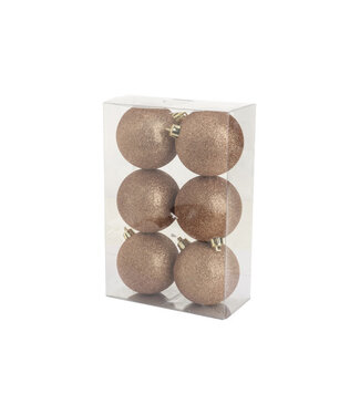 Cosy @ Home Kerstbal - set 6 - glitter roze- dia.8cm - kunststof