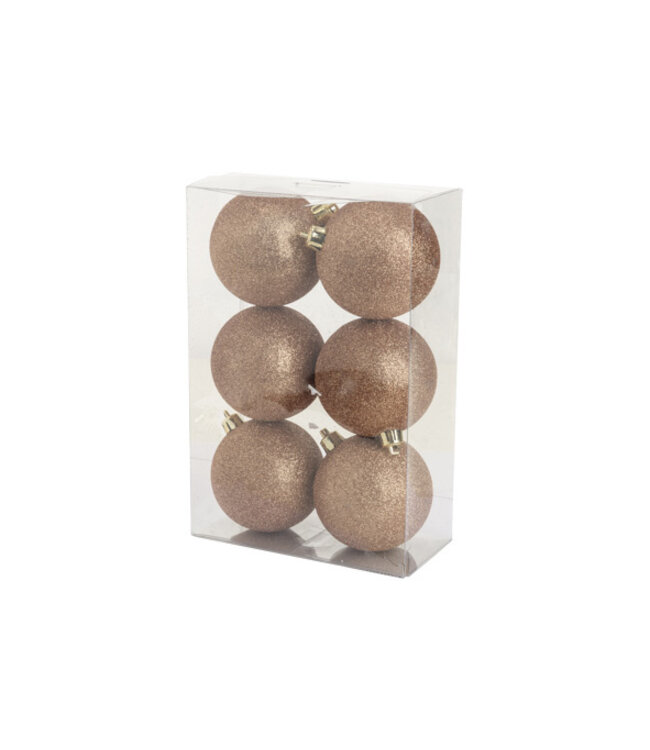 Cosy @ Home Kerstbal - set 6 - glitter roze- dia.8cm - kunststof