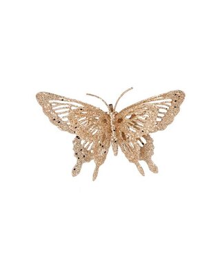 Cosy @ Home Vlinder met clip - glitter champagne  - 15x11cm