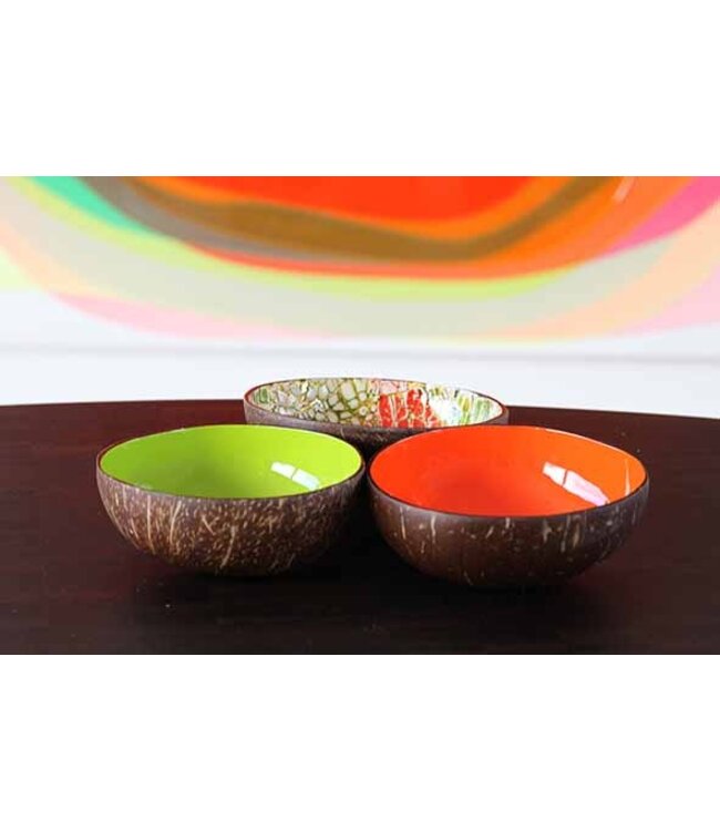Noya Cocosbowl - Schaal/Kom kokosnoot - dia.14cm - Lime Green/Red Eggshell