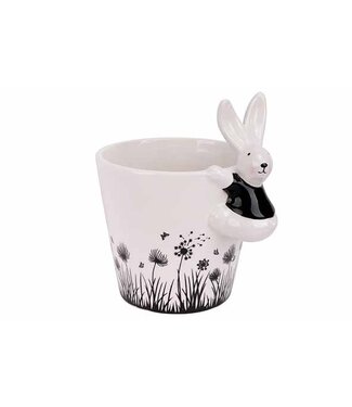 Cosy @ Home Bloempotje - Bloemen/Konijn - dia.13H14,5cm - wit/zwart