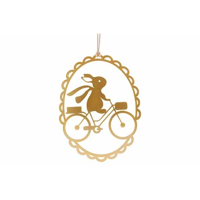 Cosy @ Home Hanger - Konijn op fiets - Goud - 25h18cm - metaal