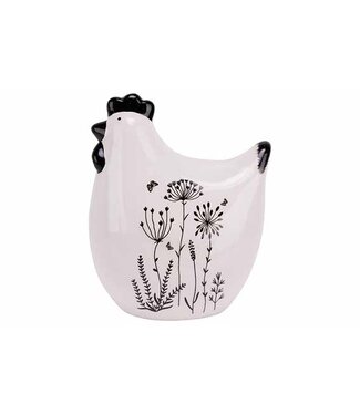 Cosy @ Home Kip - Bloemen - Wit/Zwart - 10x6,8H12,7cm