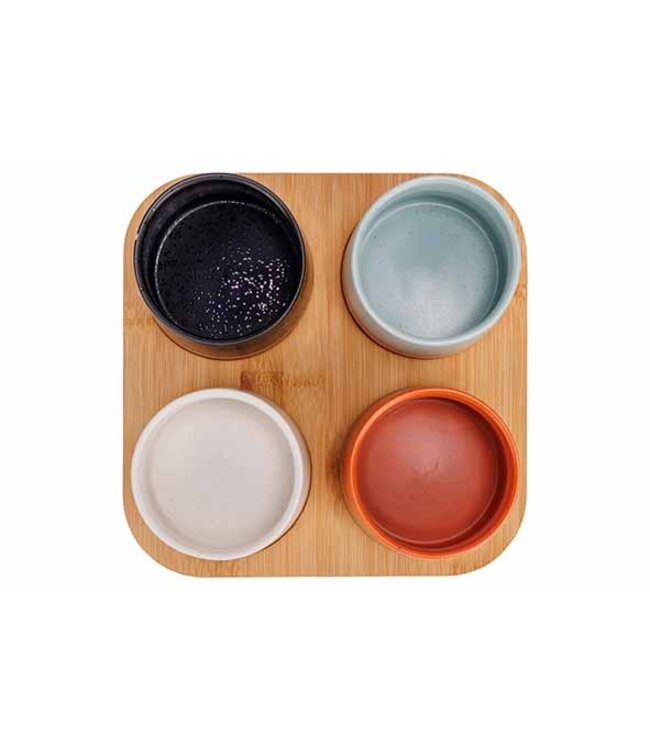 Cosy & Trendy Aperoset 5-Delig - Serveerplank 22x22cm + 4 kommetjes dia.9,5X5,5cm