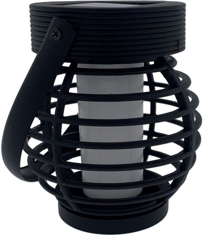 Benson Solar lantaarn tuinlamp - zwart - LED - flame effect - oplaadbaar - dia.9H10,8cm