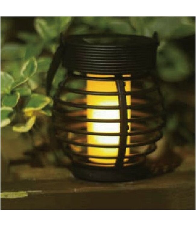 Benson Solar lantaarn tuinlamp - zwart - LED - flame effect - oplaadbaar - dia.9H10,8cm