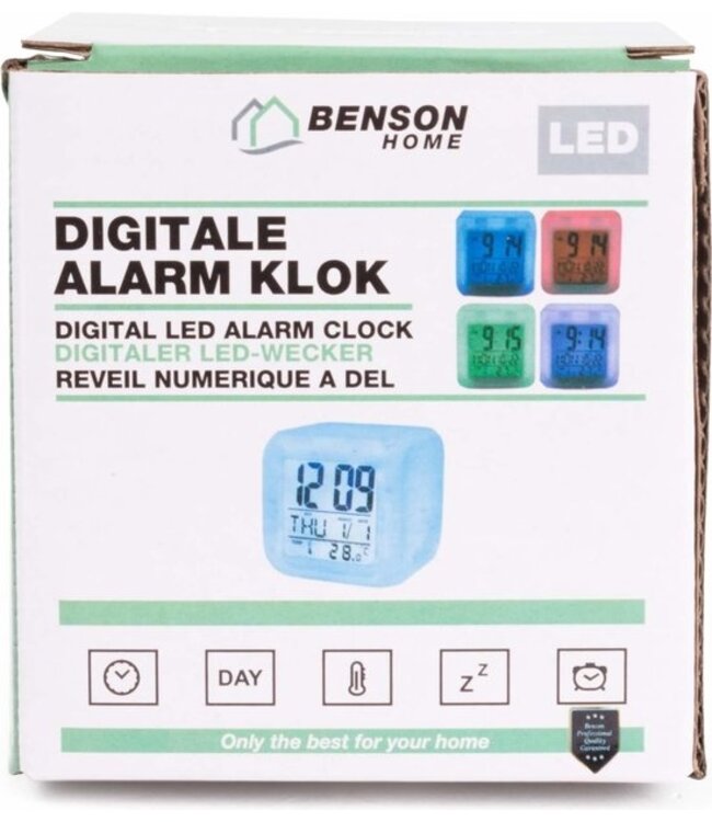 Benson Digitale Wekker - Alarm - LED - 8 x 8 x 8 cm