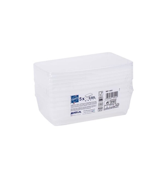 EDA Diepvriesdoos - 0,50L - set van 5 - transparant