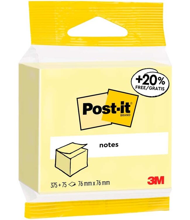 Post-it Notes 76x76mm - 375 blaadjes + 20% gratis - geel