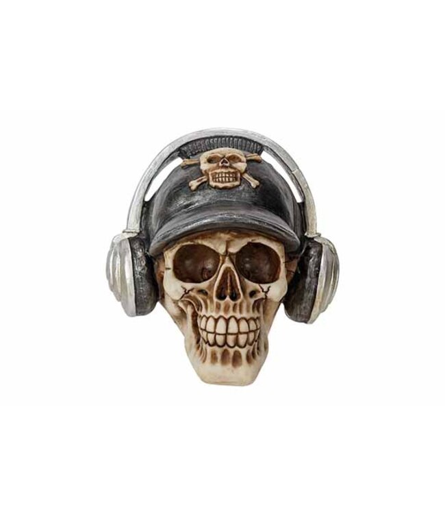 Cosy @ Home Doodskop met hoofdtelefoon en pet - H15cm - Polyresine