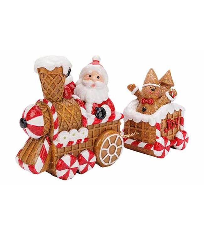 Cosy @ Home Kerstman in trein - cookie - bruin - 22x7H12cm