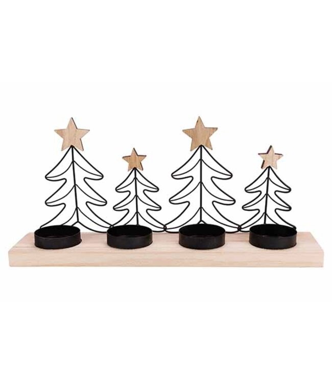 Cosy @ Home Theelichthouder - bomen - zwart - metaal - 34x7H16cm