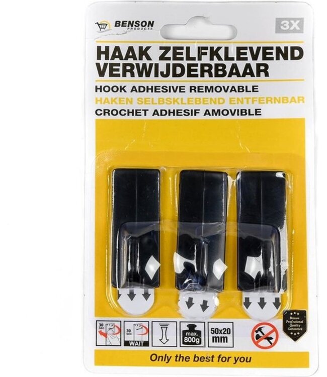 Benson Haak - zelfklevend - verwijderbaar - 3 delig