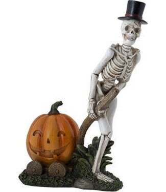 Cosy @ Home Skelet met pompoen - grijs - 21x13xH29cm