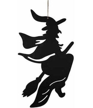 Cosy @ Home Hanger - heks op bezem - zwart - 26xH40cm - hout