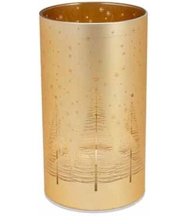 Cosy @ Home Lamp - kerstbomen - LED - dia.9H16cm - goud- glas