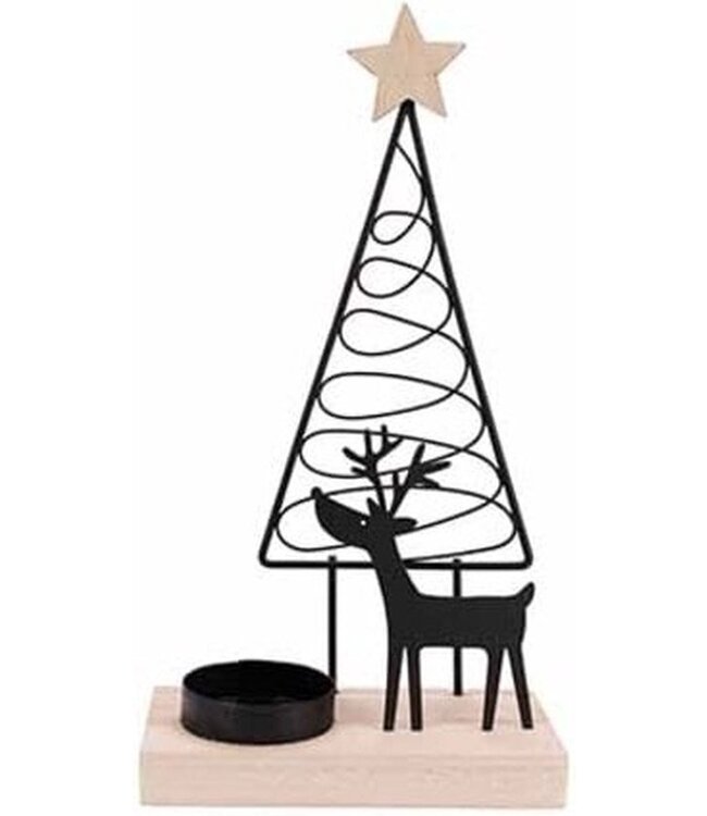 Cosy @ Home Theelichthouder - kerstboom - zwart - metaal - 14x7H25cm