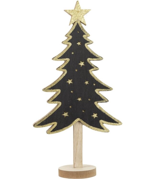 Cosy @ Home Kerstboom golden stars zwart/hout 18x8H36cm