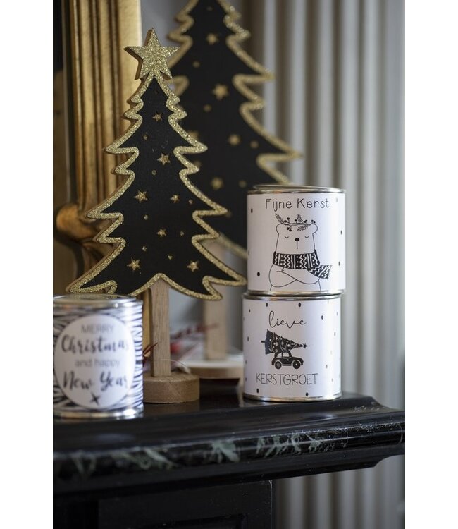 Cosy @ Home Kerstboom golden stars zwart/hout 18x8H36cm