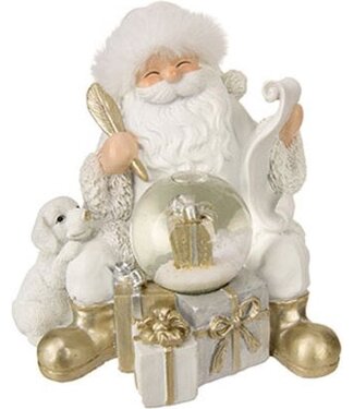 Cosy @ Home Kerstman met waterbal - wit - 14x12H14cm - resin