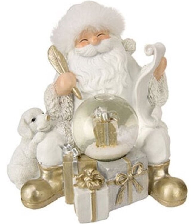 Cosy @ Home Kerstman met waterbal - wit - 14x12H14cm - resin