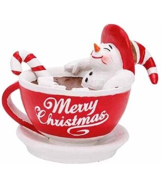 Cosy @ Home Sneeuwman in kop - rood/wit - 13x10H11cm