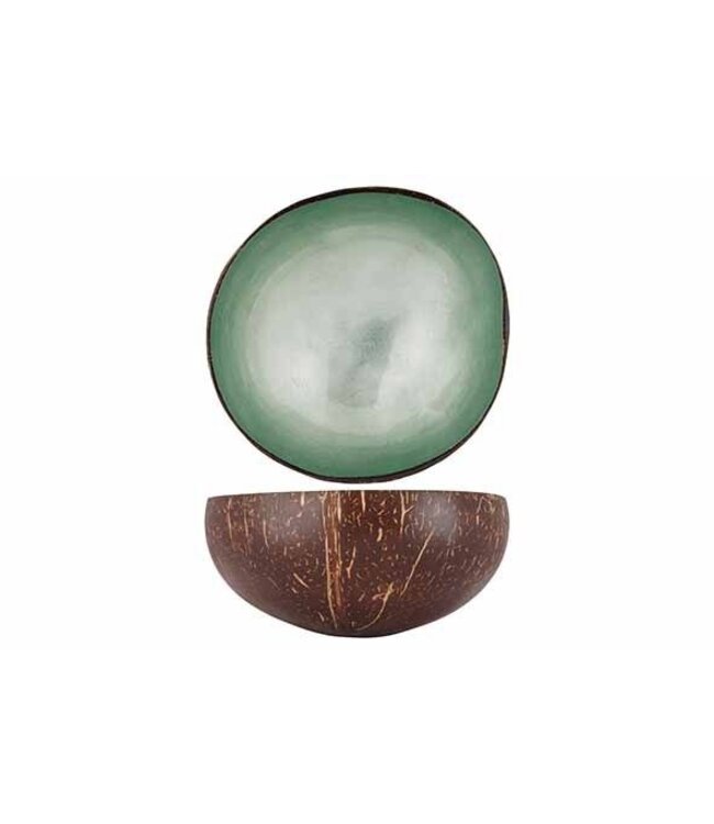 Noya Cocosbowl - Schaal/Kom kokosnoot - dia.14cm - Metallic Mint Green Leaf