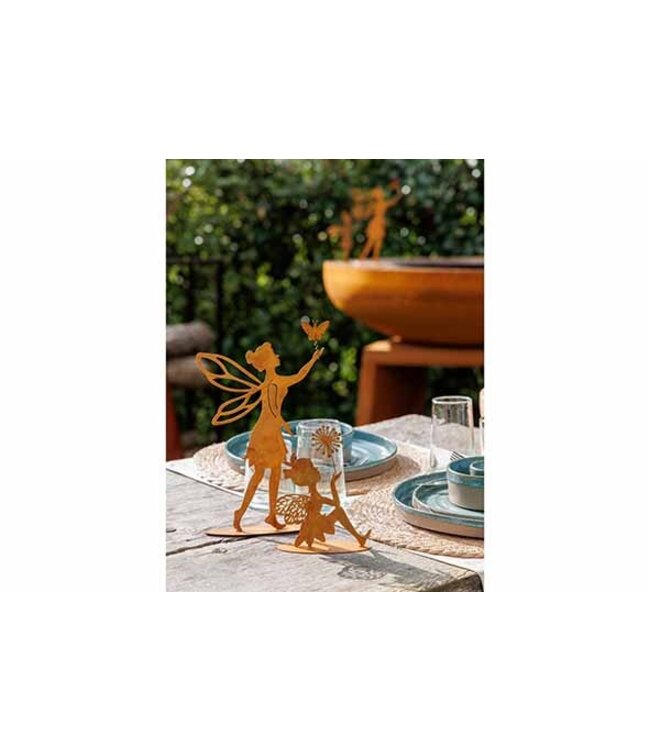 Cosy @ Home Beeldje - Fairy zittend met bloem - roest - H16cm
