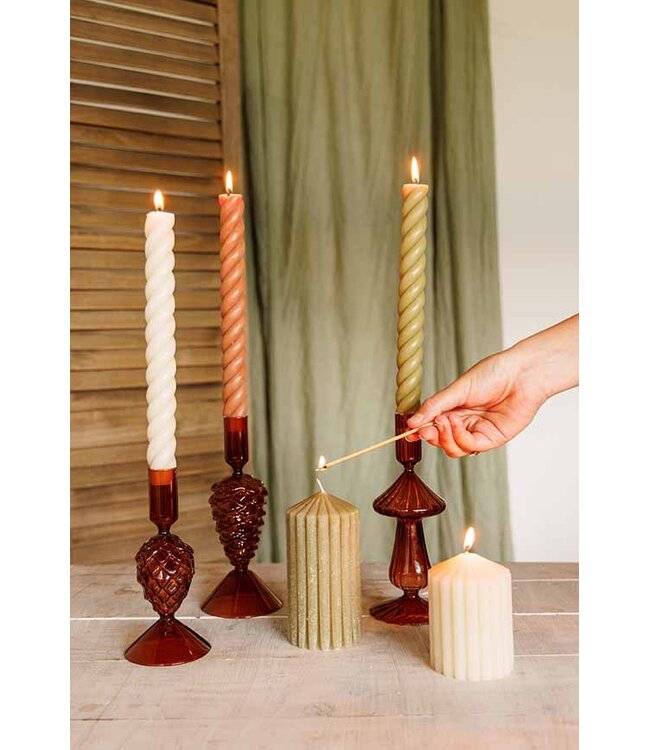 Cosy & Trendy Kaars - set van 2 - Swirl - H24cm - Bruin