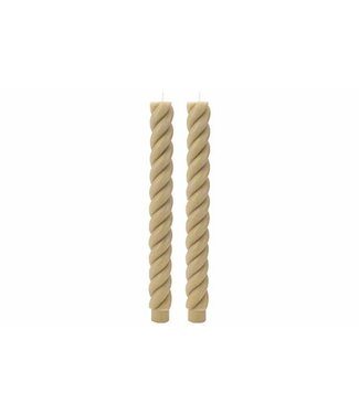 Cosy & Trendy Kaars - set van 2 - Swirl - H24cm - Olijfgroen
