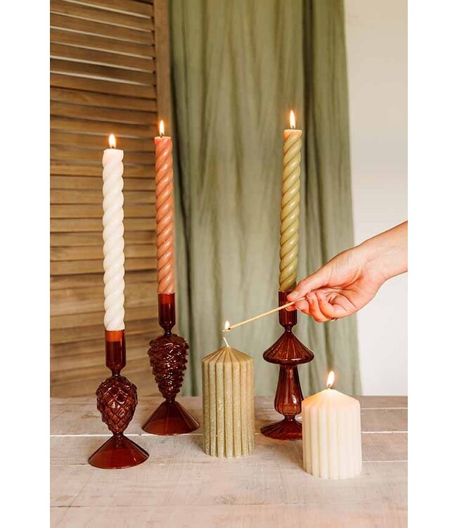 Cosy & Trendy Kaars - set van 2 - Swirl - H24cm - Olijfgroen