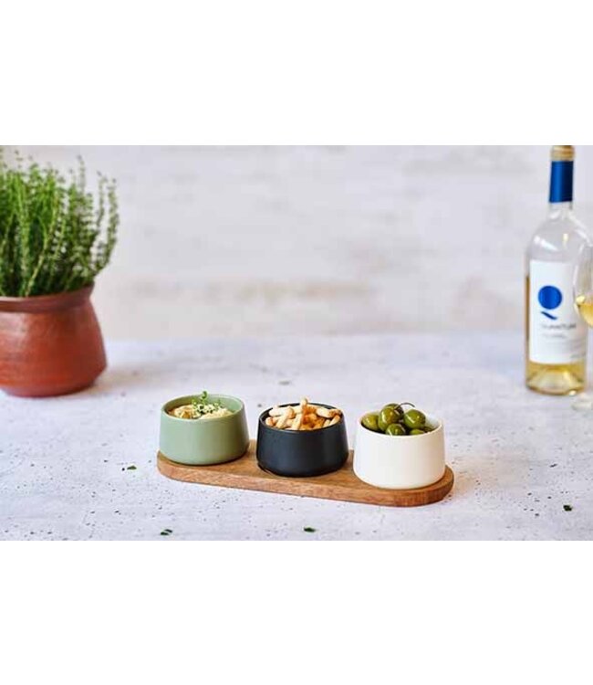 Cosy & Trendy Aperoset - 4 delig - serveerplank met 3 kommetjes