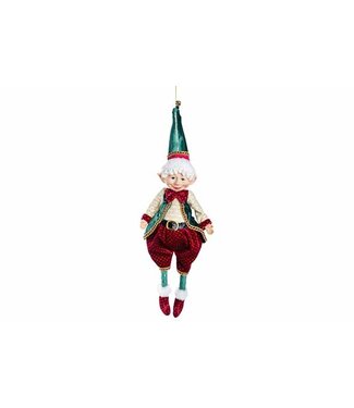 Cosy @ Home Figuur Elf Hanging – Bordeaux/Groen – 40 cm