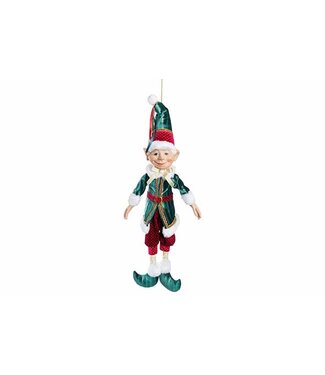 Cosy @ Home Figuur Elf Sitting Bordeaux/Groen – 70 cm