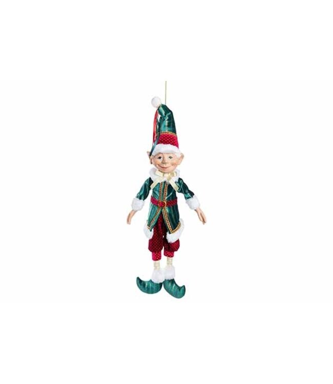 Cosy @ Home Figuur Elf Sitting Bordeaux/Groen – 70 cm