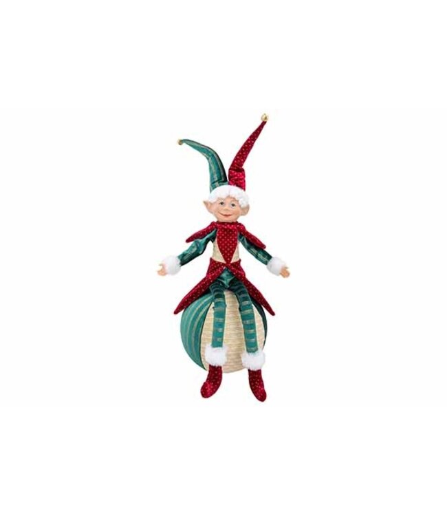 Cosy @ Home Figuur Elf op Bal – Bordeaux/Groen – 50 cm