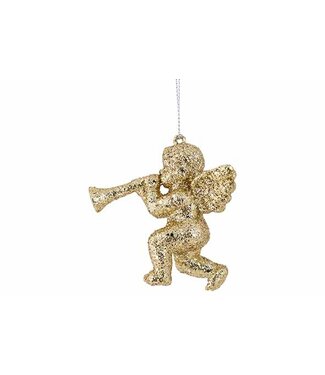 Cosy @ Home Engel Hanger Trompet Goud Glitter – 8 cm