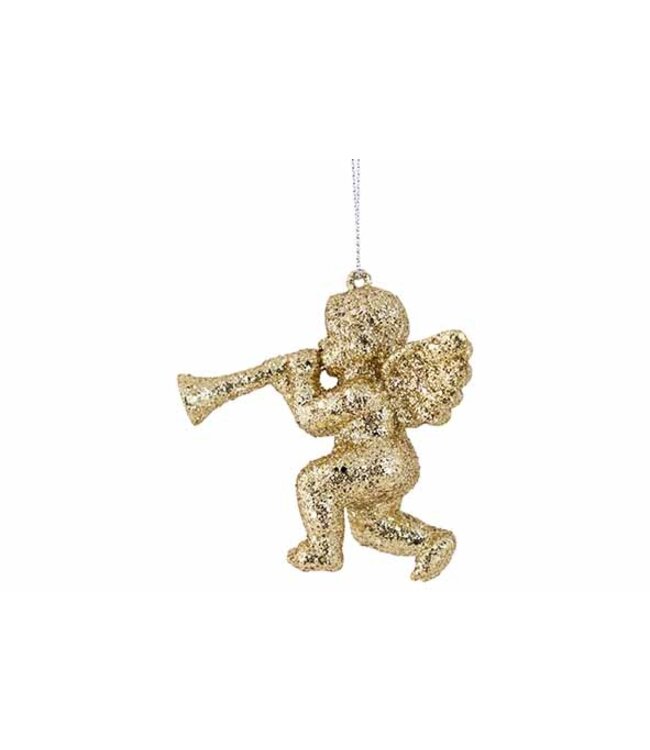 Cosy @ Home Engel Hanger Trompet Goud Glitter – 8 cm