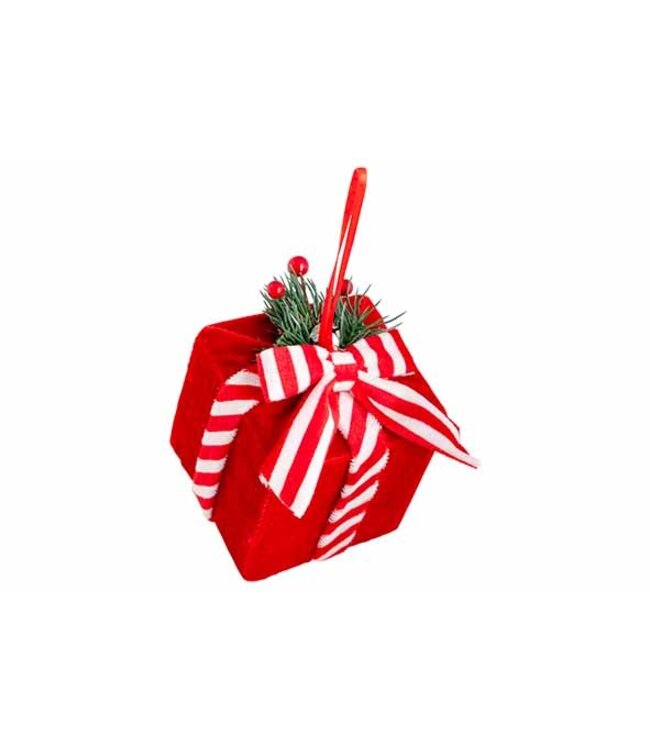 Cosy @ Home Fluwelen Cadeau Hanger Rood-Wit – 11,5 cm