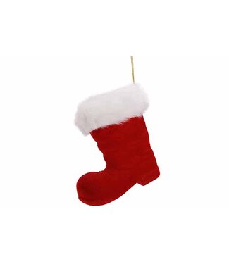 Cosy @ Home Rode Flocked Kerstboot Hanger – 14 cm