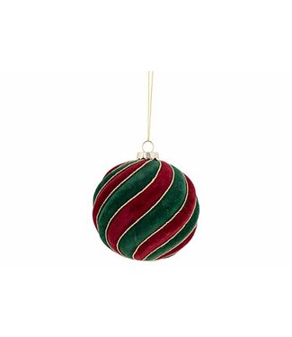 Cosy @ Home Velvet Kerstbal Bordeaux/Groen Ø10cm
