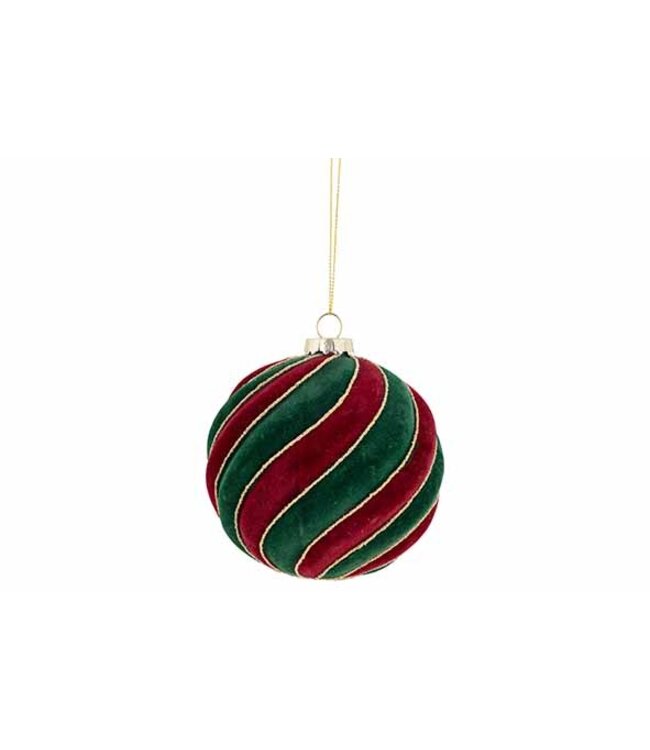 Cosy @ Home Velvet Kerstbal Bordeaux/Groen Ø10cm