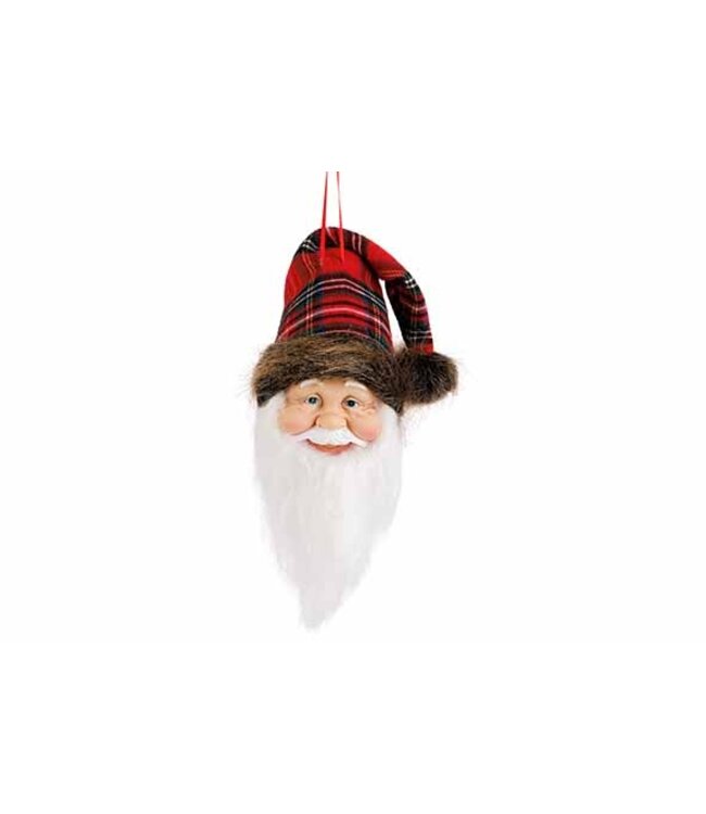 Cosy @ Home Kerstmanhoofd Rood/Groen 28cm Checkers