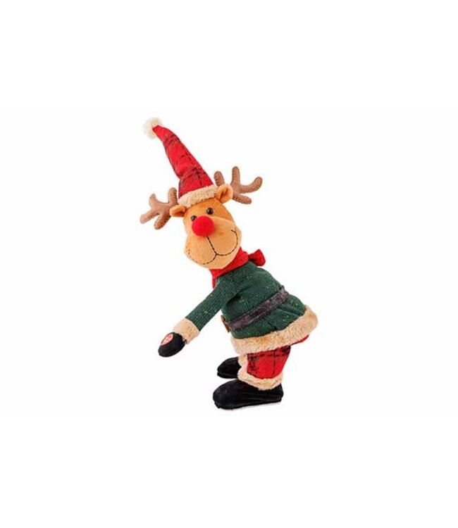 Cosy @ Home Zingend & Draaiend Rendier Rood/Groen – 38cm – Textiel